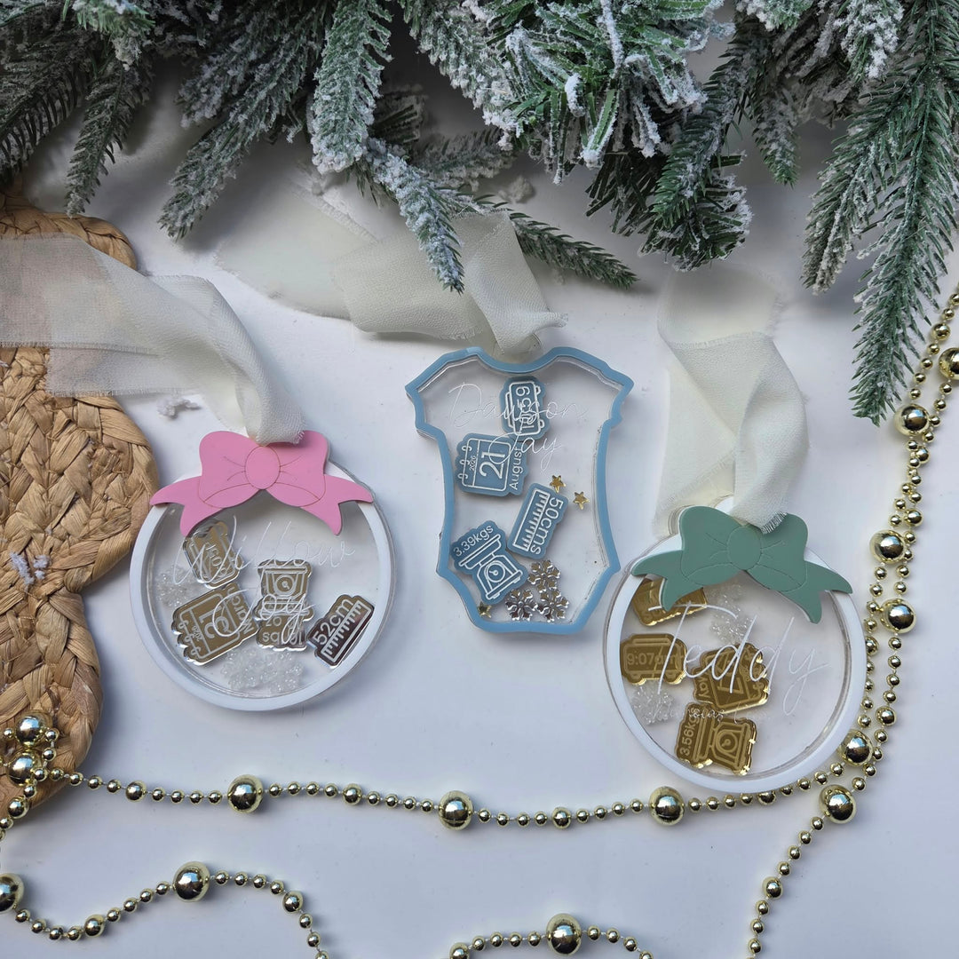 Personalised Baby Birth Details Shaker Ornament | Baby's First Christmas Bauble