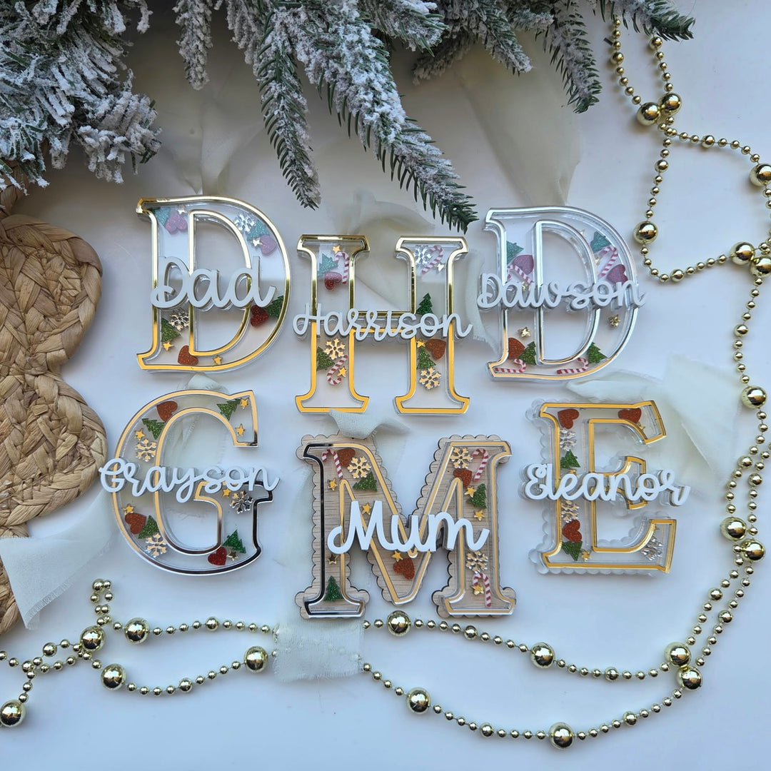 Personalised Christmas Initial Shaker Ornament | Custom Name Bauble