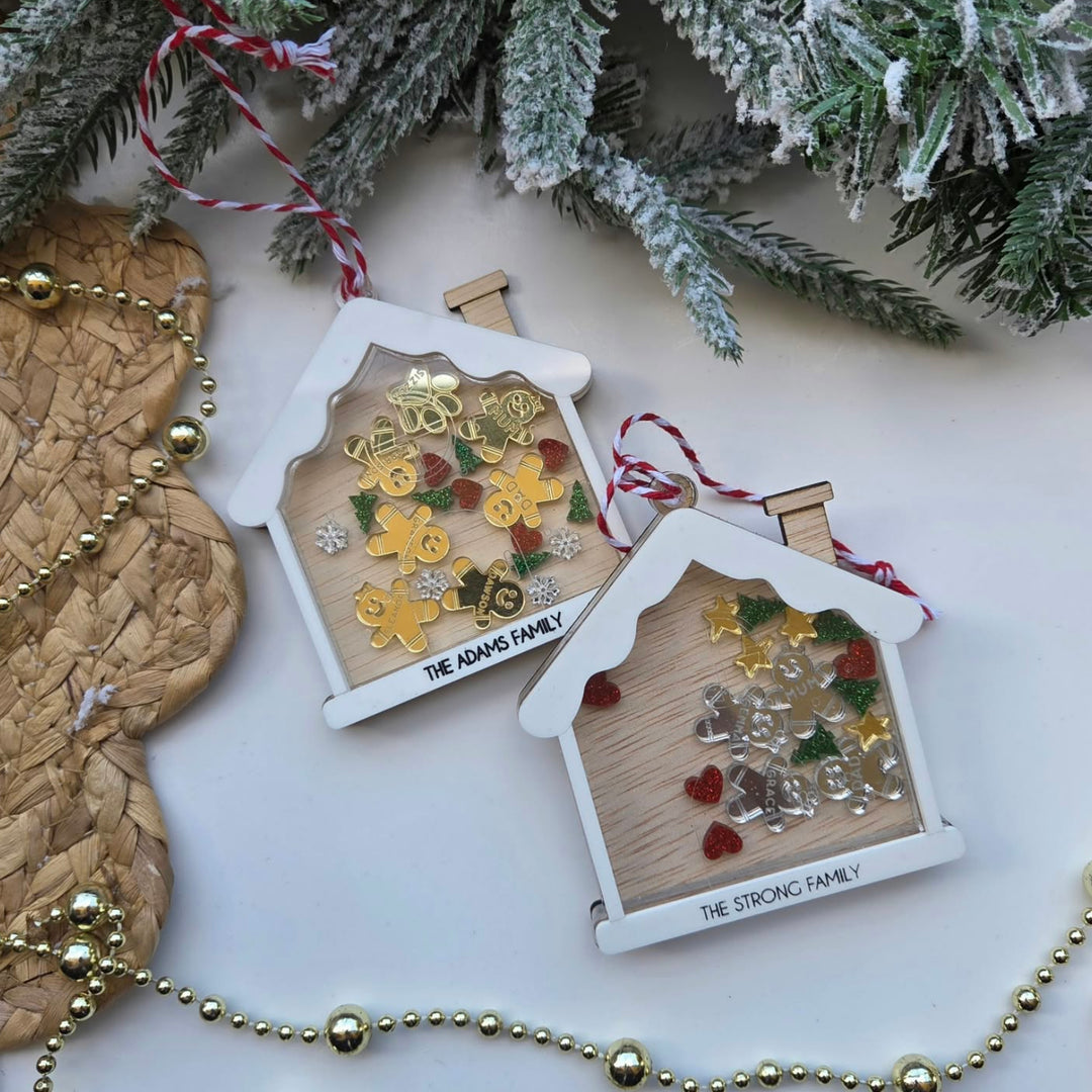 Personalised Christmas Shaker Ornament | Family Gingerbread House Bauble