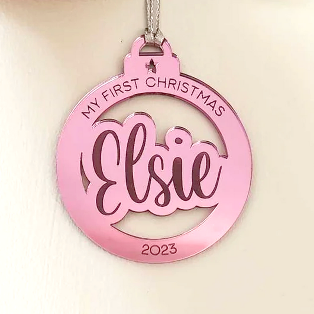 My First Christmas Mirror Bauble – Personalised Baby's First Christmas Ornament