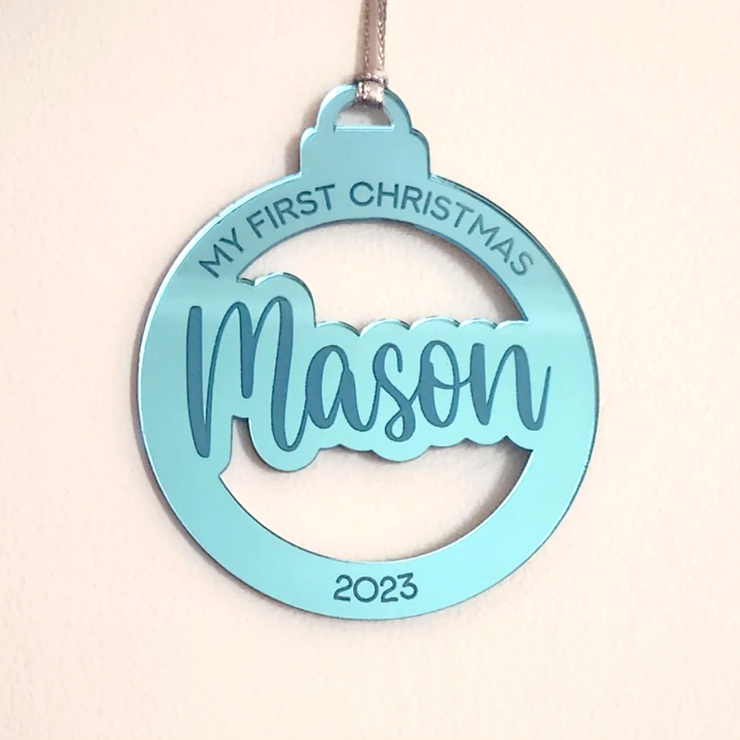 My First Christmas Mirror Bauble – Personalised Baby's First Christmas Ornament