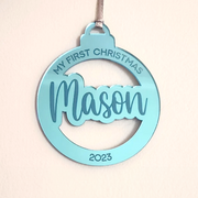 My First Christmas Mirror Bauble – Personalised Baby's First Christmas Ornament